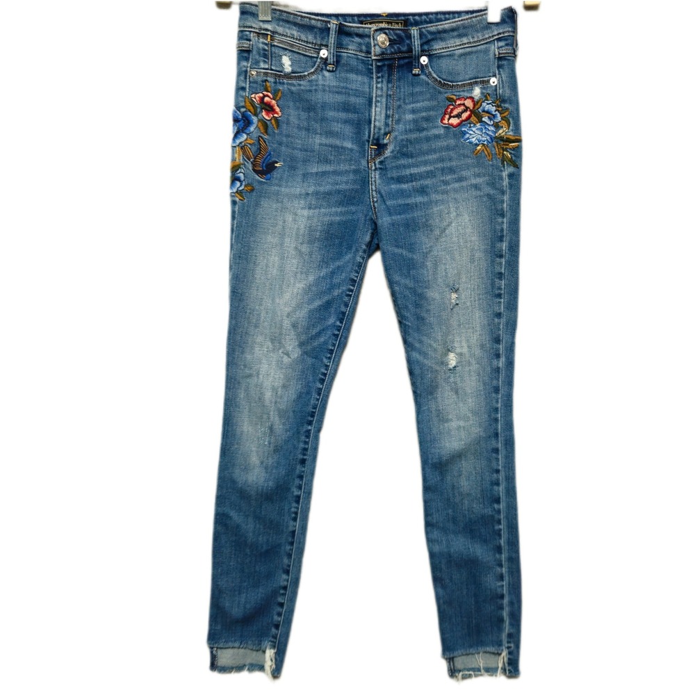 Abercrombie & Fitch Signature Skinny Jeans Floral Embroidered Womens 26x28